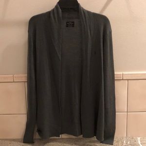 New All Saints 100% merino wool open front embroidered logo waterfall cardigan